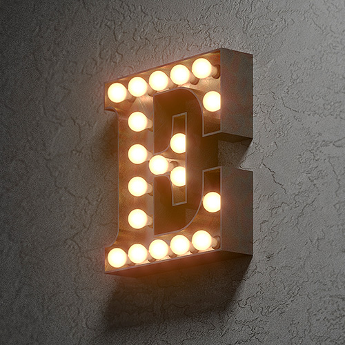 Объёмные буквы в стиле лофт с лампочками